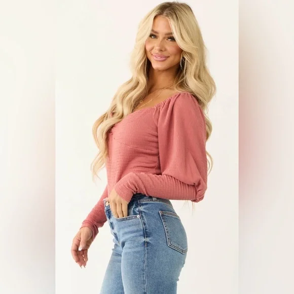 Promesa Hibiscus Smocked Sweetheart Twist Neck Bodysuit - Picture 4 of 8